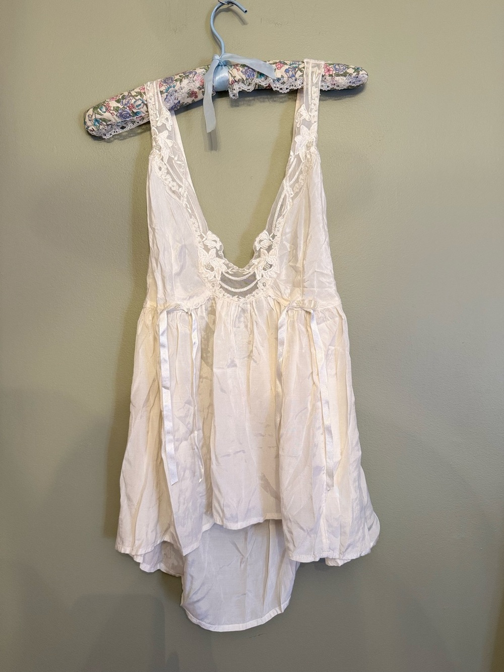 Free People Lizzy Lace Babydoll Tank - Champagne Dream Cream - Size Large - Picture 4 of 12